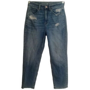 American Eagle Medium Wash Mom Straight Jeans Distressed Size 4 Short